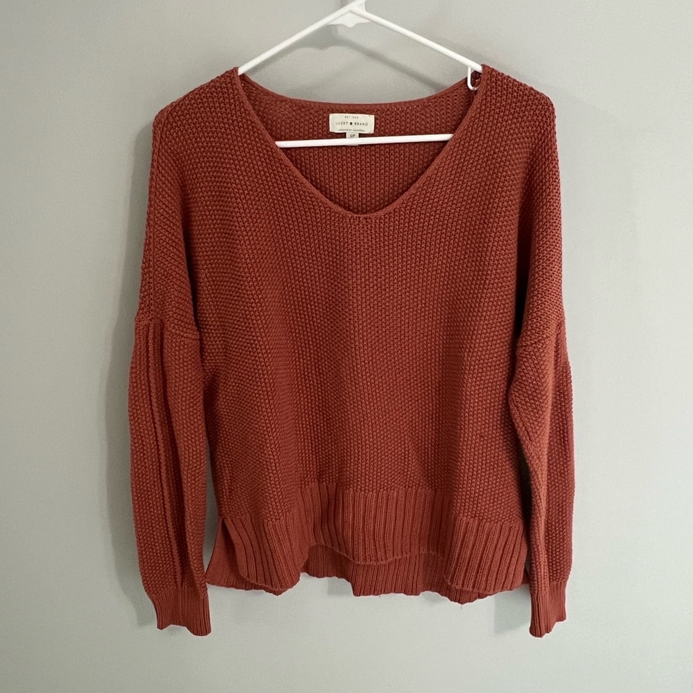 Lucky Brand Orange V-Neck Sweater Sz S